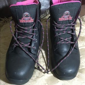 BRAHMA LADIES BLACK LEATHER STEEL TOE WORK BOOT SZ 9 EXCELLENT CONDITION